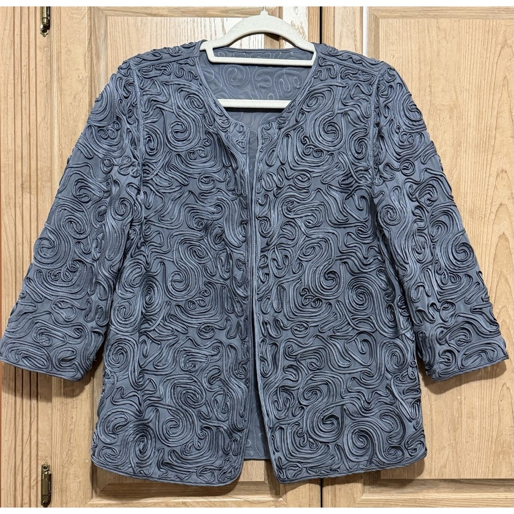 Women's Soutache Swirl Braid Jacket Blazer Size Small/Medium Gray Open Front